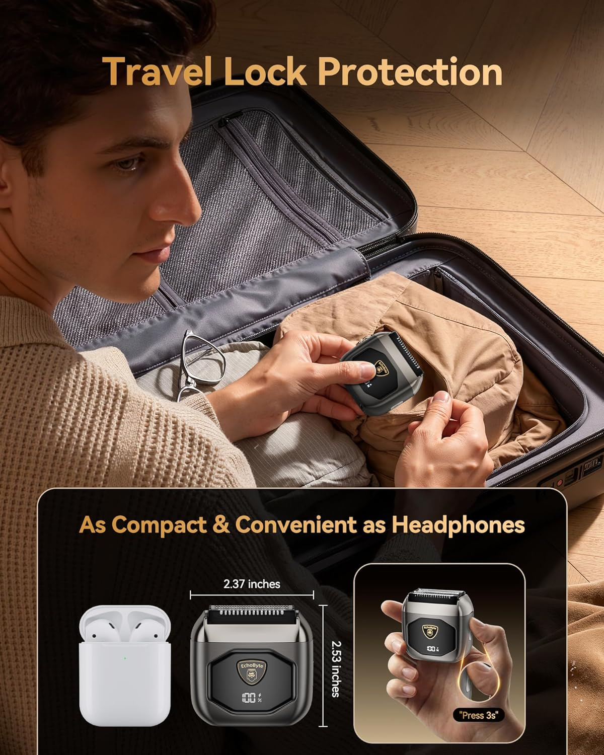 Full Metal Electric Foil Shaver for Men: 4 Floating Blades, IPX7 Waterproof Wet & Dry Mini Razor, 120-Min Runtime USB-C Rechargeable, Quiet Travel Groomer with LED Display & Travel Lock