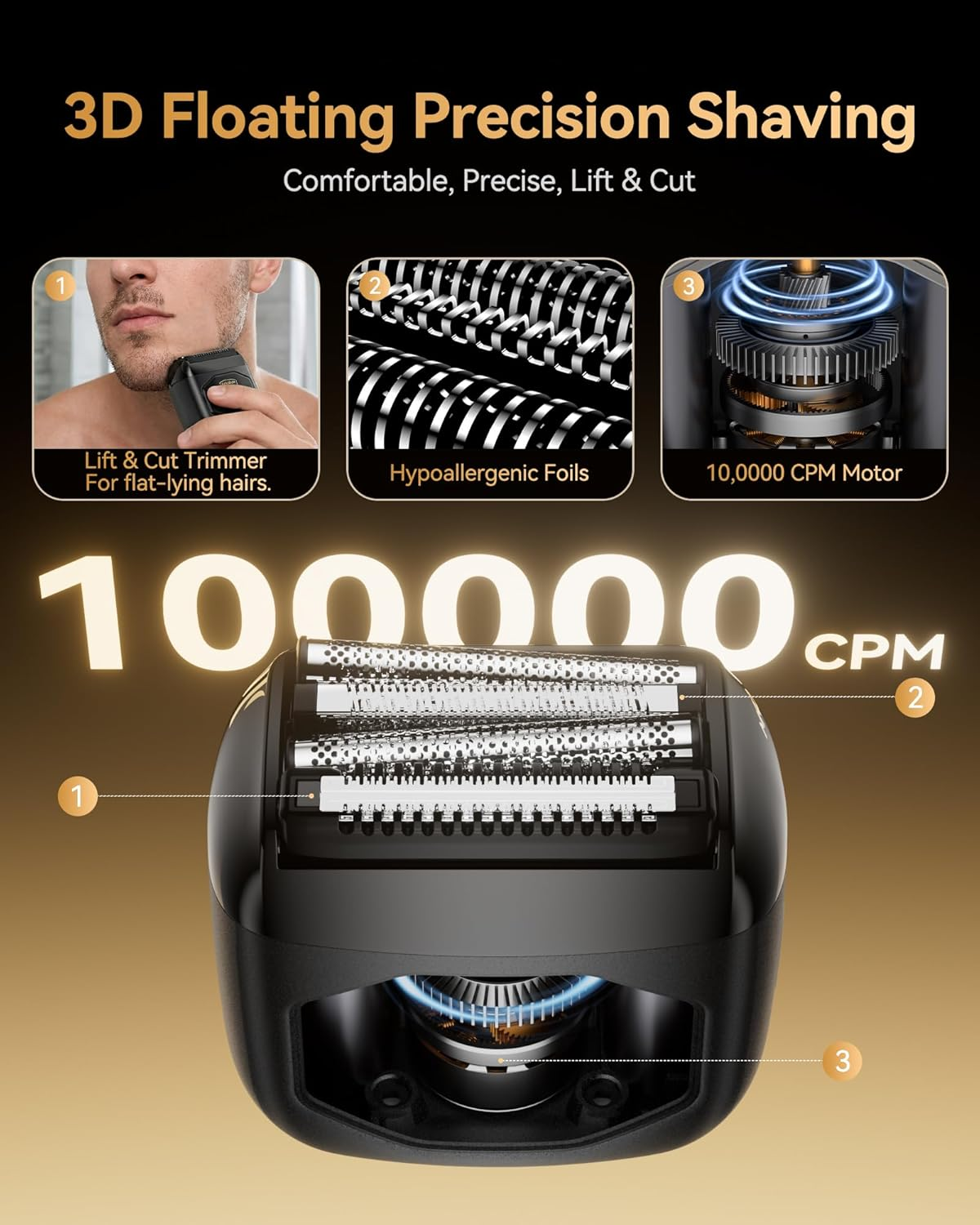 Full Metal Electric Foil Shaver for Men: 4 Floating Blades, IPX7 Waterproof Wet & Dry Mini Razor, 120-Min Runtime USB-C Rechargeable, Quiet Travel Groomer with LED Display (Space Black)