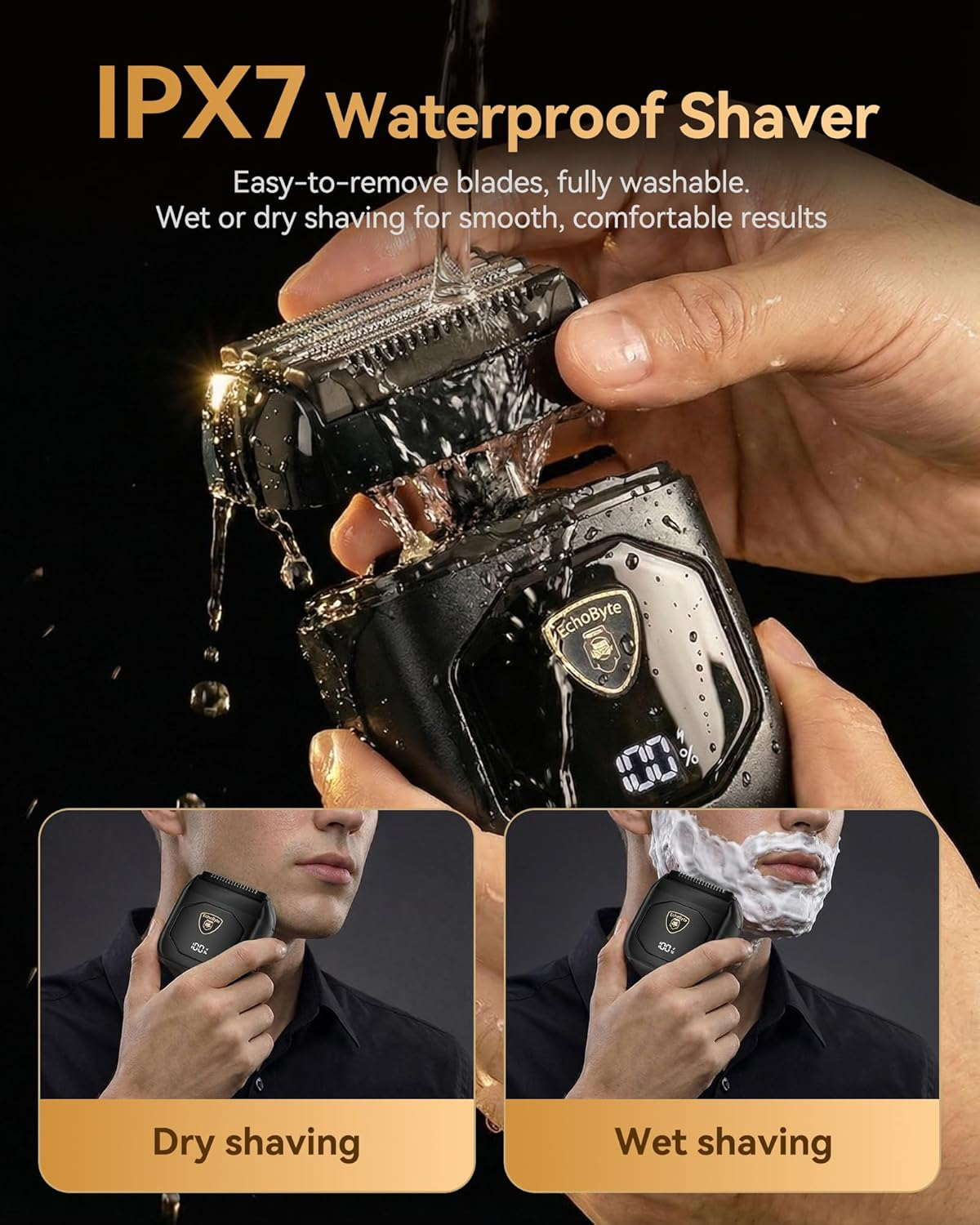 Full Metal Electric Foil Shaver for Men: 4 Floating Blades, IPX7 Waterproof Wet & Dry Mini Razor, 120-Min Runtime USB-C Rechargeable, Quiet Travel Groomer with LED Display (Space Black)