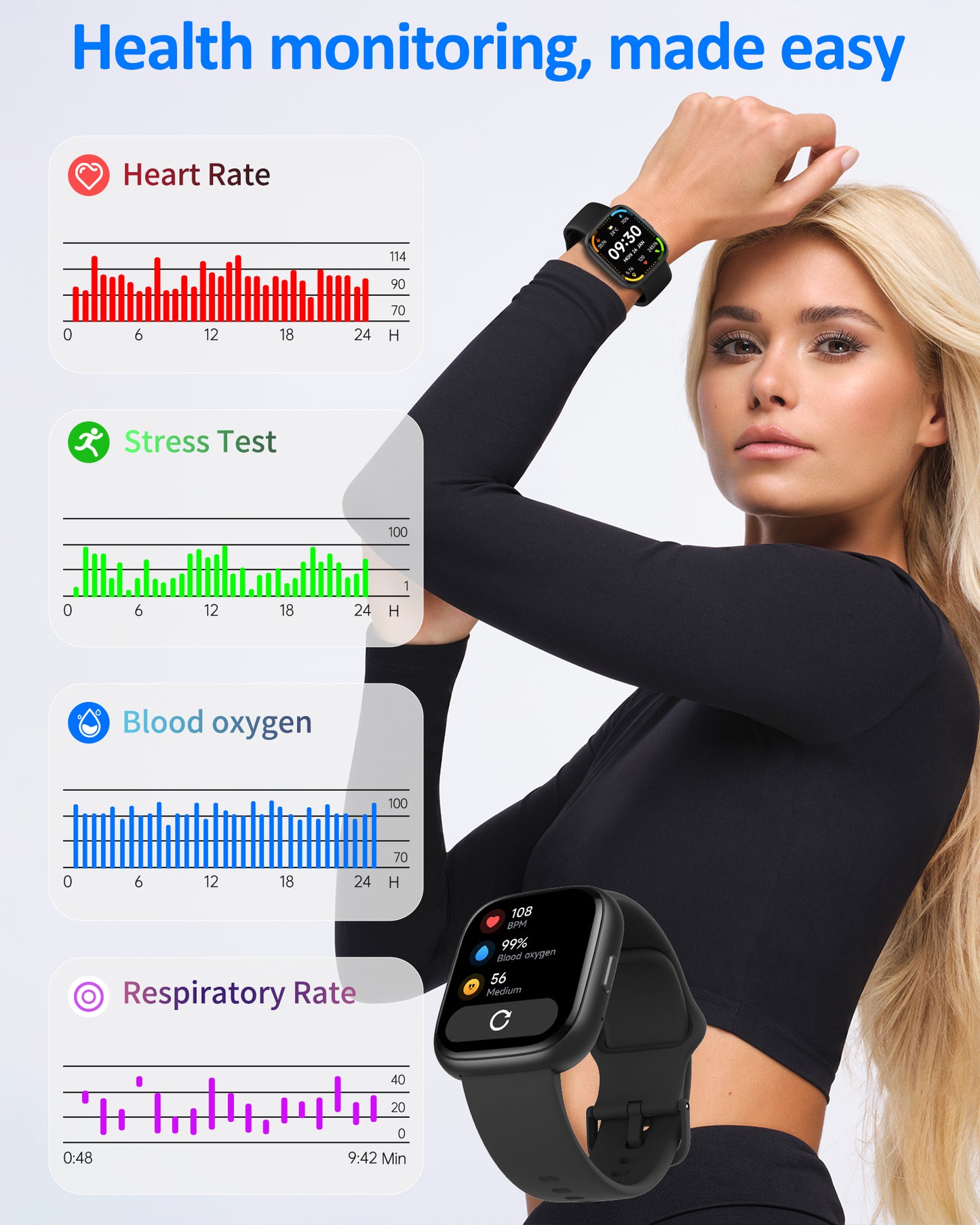 Smart Watch for Men Women, Bluetooth Calling, 1.83" HD Touch Screen Fitness Tracker, 100+ Sports Modes, Heart Rate Sleep Monitor, DIY Dial, IP68 Waterproof, Compatible with Android & iOS