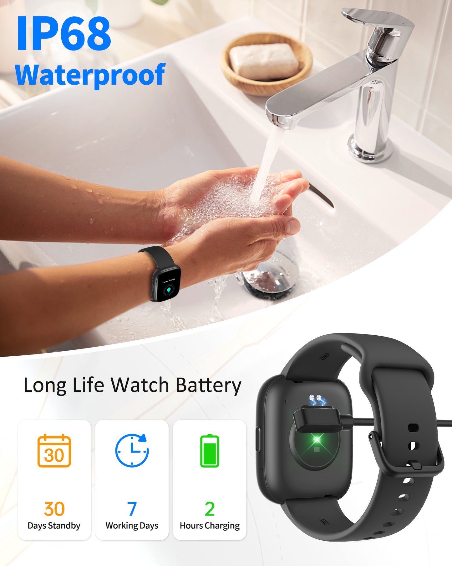 Smart Watch for Men Women, Bluetooth Calling, 1.83" HD Touch Screen Fitness Tracker, 100+ Sports Modes, Heart Rate Sleep Monitor, DIY Dial, IP68 Waterproof, Compatible with Android & iOS