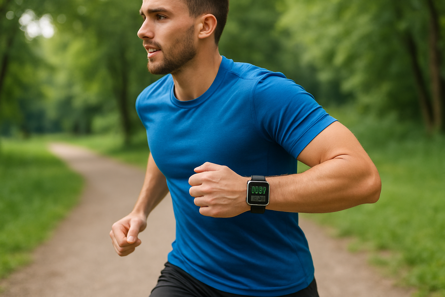 一个运动的人带着智能手表展示