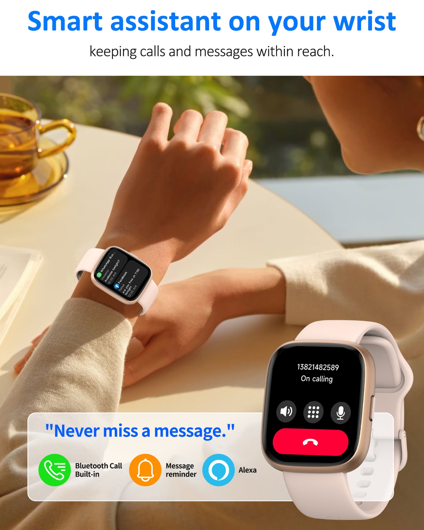 Smart Watch for Men Women, Bluetooth Calling, 1.83" HD Touch Screen Fitness Tracker, 100+ Sports Modes, Heart Rate Sleep Monitor, DIY Dial, IP68 Waterproof, Compatible with Android & iOS