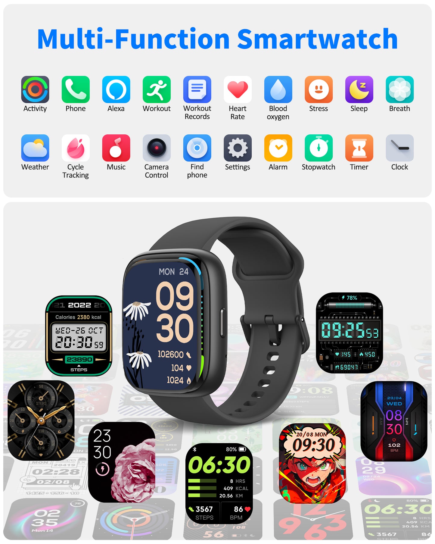 Smart Watch for Men Women, Bluetooth Calling, 1.83" HD Touch Screen Fitness Tracker, 100+ Sports Modes, Heart Rate Sleep Monitor, DIY Dial, IP68 Waterproof, Compatible with Android & iOS