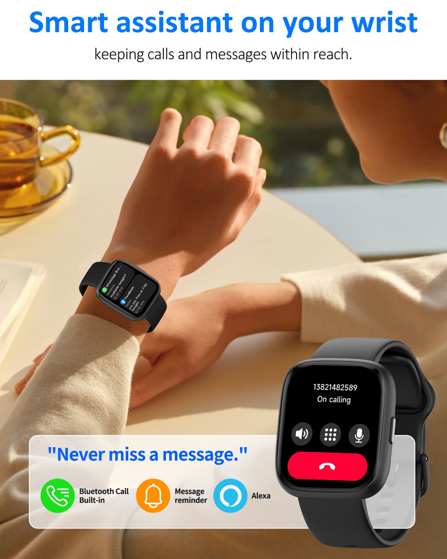 Smart Watch for Men Women, Bluetooth Calling, 1.83" HD Touch Screen Fitness Tracker, 100+ Sports Modes, Heart Rate Sleep Monitor, DIY Dial, IP68 Waterproof, Compatible with Android & iOS