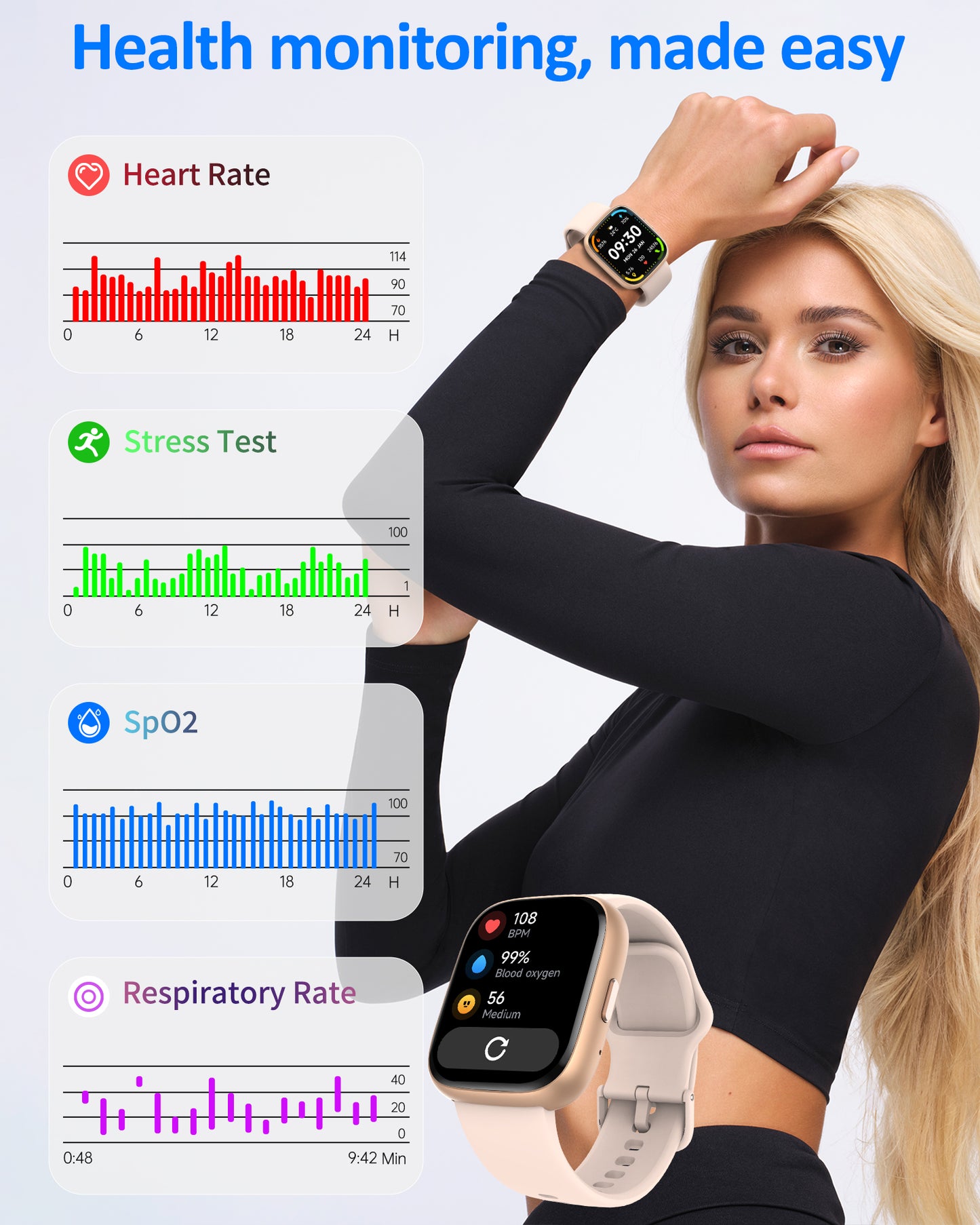 Smart Watch for Men Women, Bluetooth Calling, 1.83" HD Touch Screen Fitness Tracker, 100+ Sports Modes, Heart Rate Sleep Monitor, DIY Dial, IP68 Waterproof, Compatible with Android & iOS
