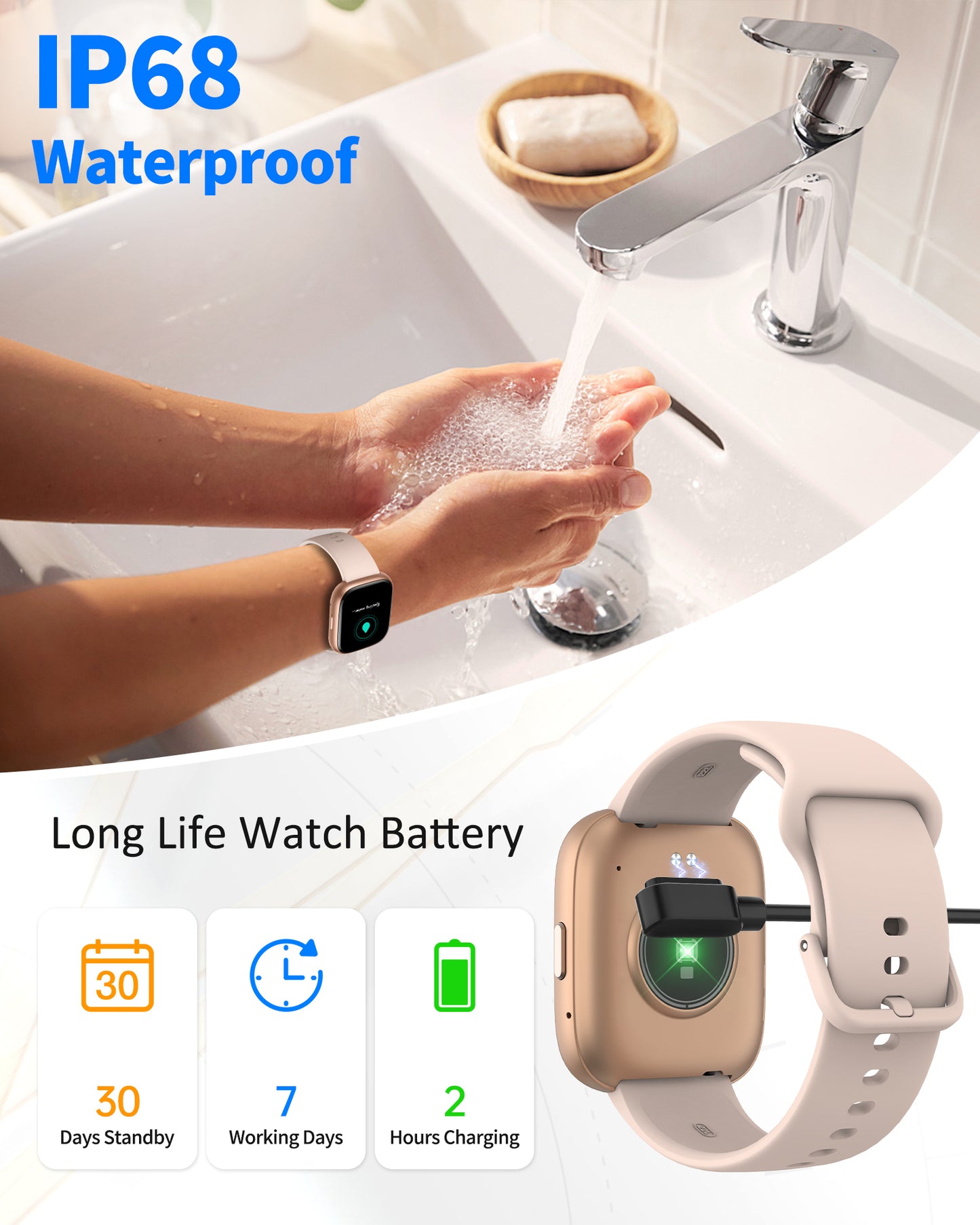 Smart Watch for Men Women, Bluetooth Calling, 1.83" HD Touch Screen Fitness Tracker, 100+ Sports Modes, Heart Rate Sleep Monitor, DIY Dial, IP68 Waterproof, Compatible with Android & iOS